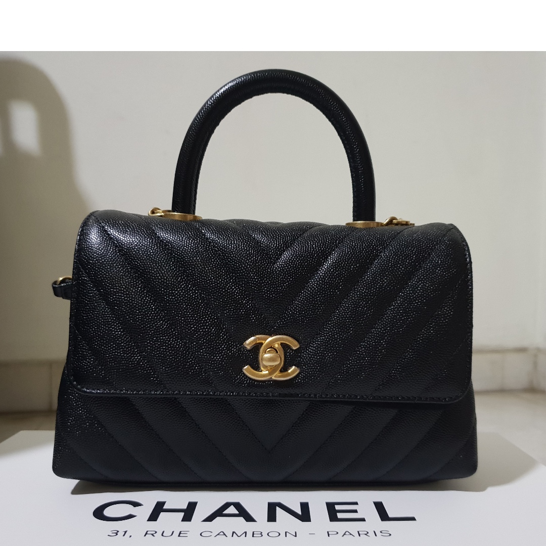 BRAND NEW} CHANEL Coco Handle Caviar Chevron GHW Mini, Luxury, Bags &  Wallets on Carousell