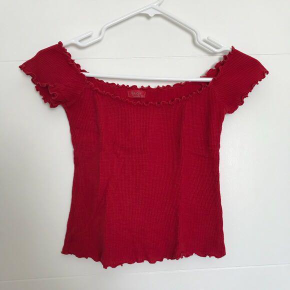 red ruffle top off shoulder