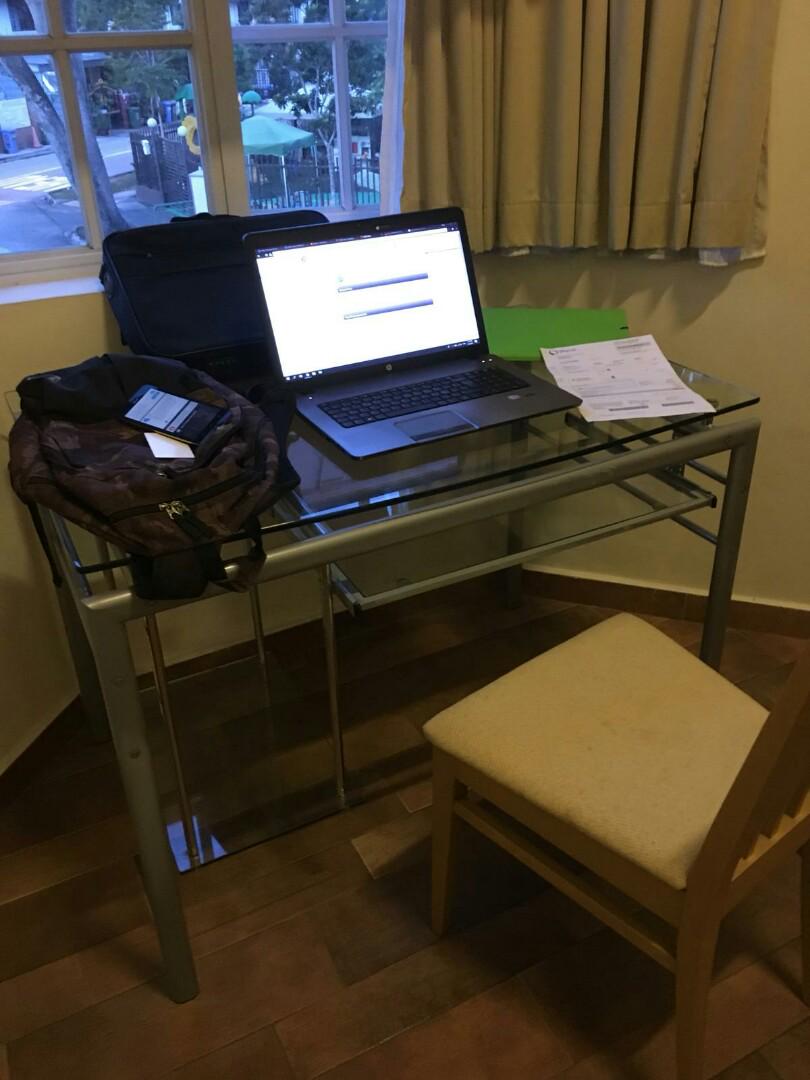 Computer Table (Category: Tables & Sets) located in Singapore. Submitted by ahtoot (Listing ID 176006605, Image 1). Description: glass study/desk/computer table. no scratches. price negotiable. viewing session can be arranged if interested. delivery details can also be arranged if confirm purchasing..