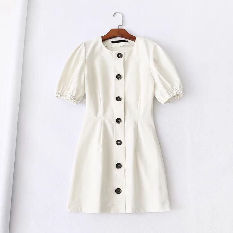 Zara White Linen Dress With Buttons ...