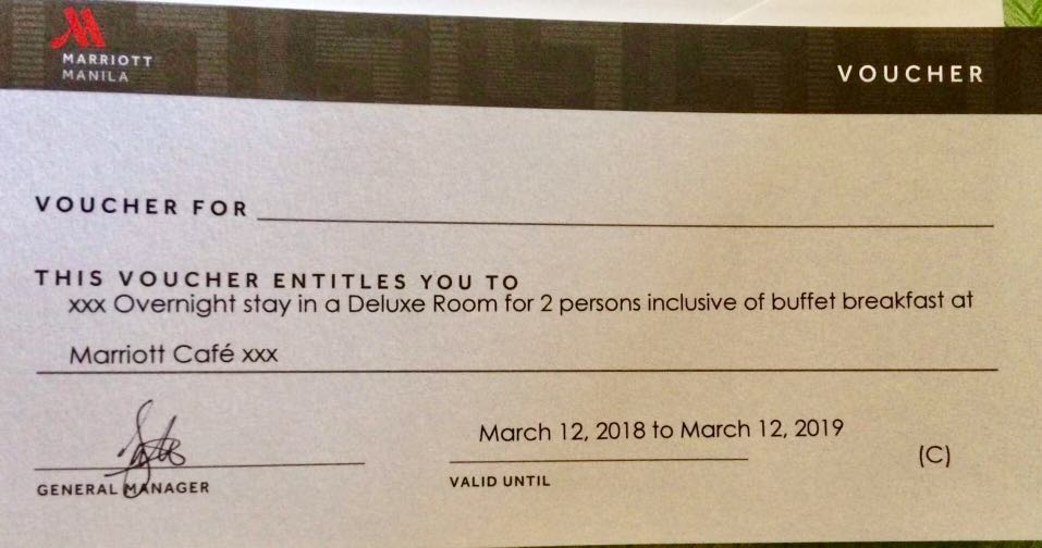 Marriott Hotel Voucher (Deluxe Room for 2 + Breakfast), Tickets