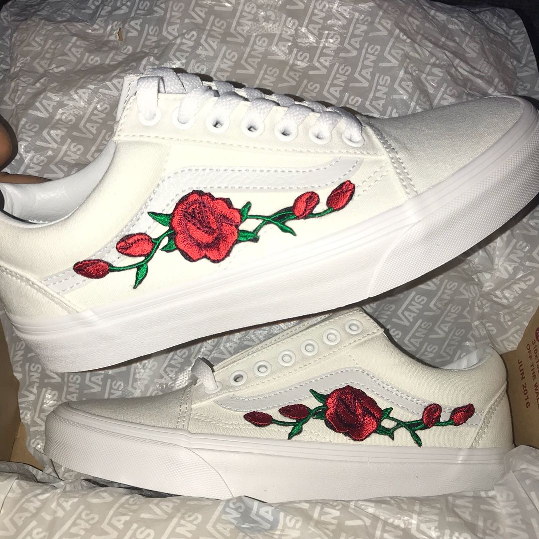 white vans with roses
