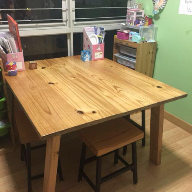 Solid Pine Wood Big Study Acticity Table Without Stools