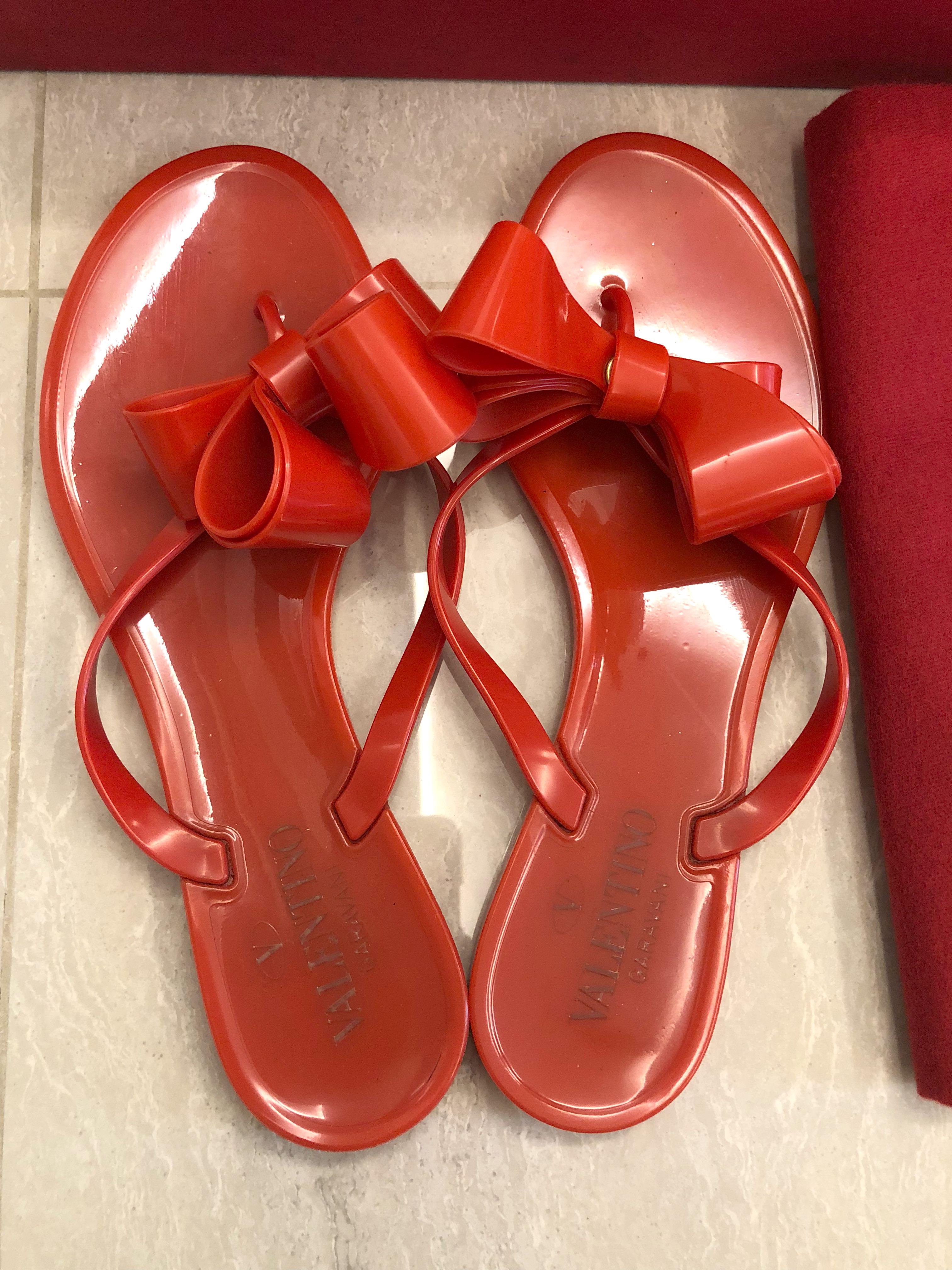 Valentino Couture Bow Jelly Flat Thong Sandal Red