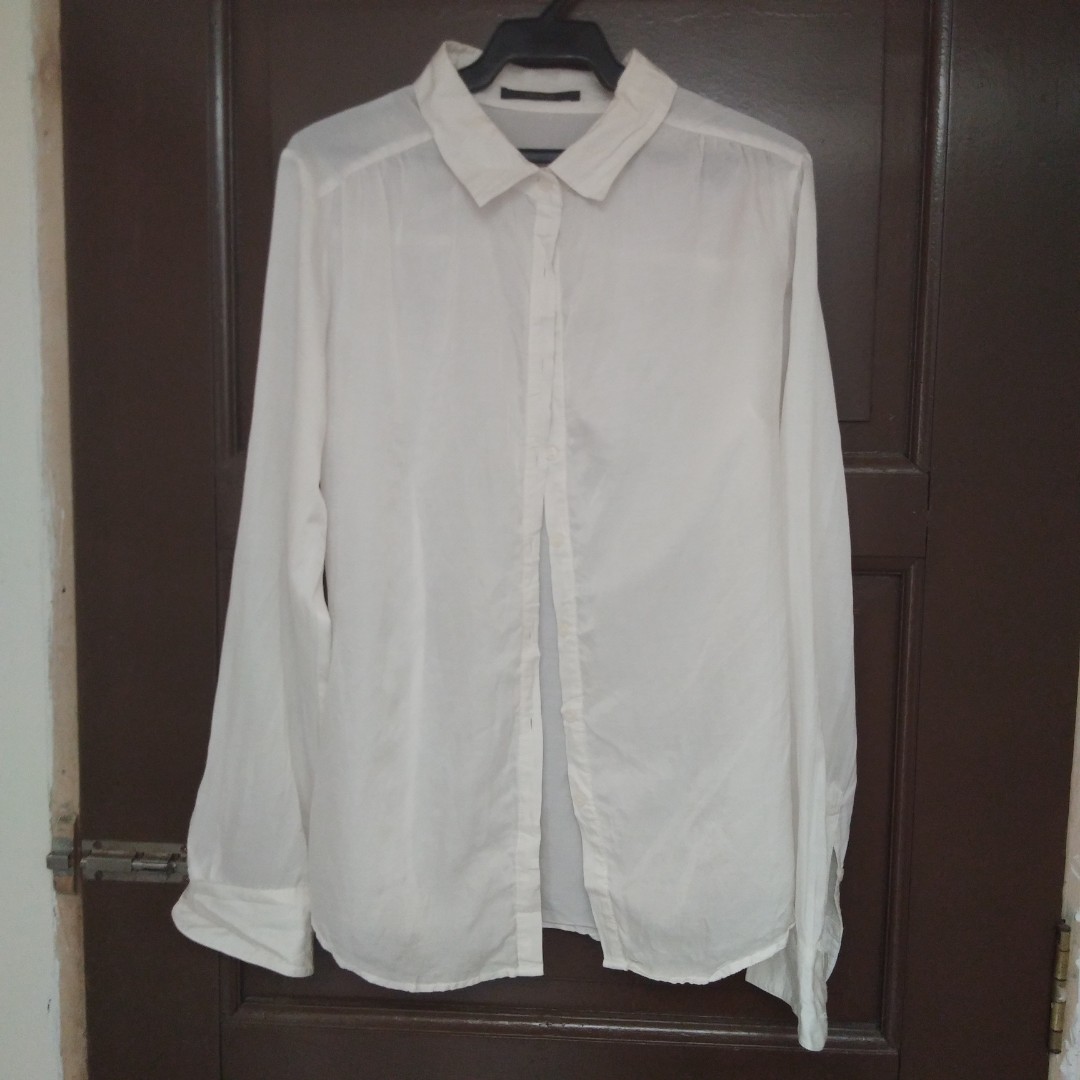 White silk button down shirt, Women's Fashion, Tops, Longsleeves on ...