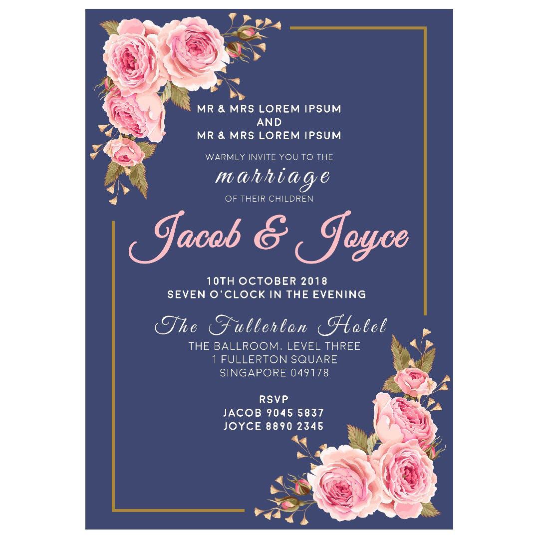 A4 Digital Wedding Invitation Matching Place Card Design Craft Art Prints On Carousell