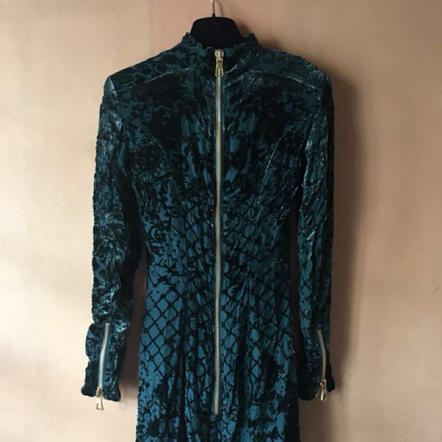 slim fit dress slacks Zebra Print Velvet Dress by Balmain