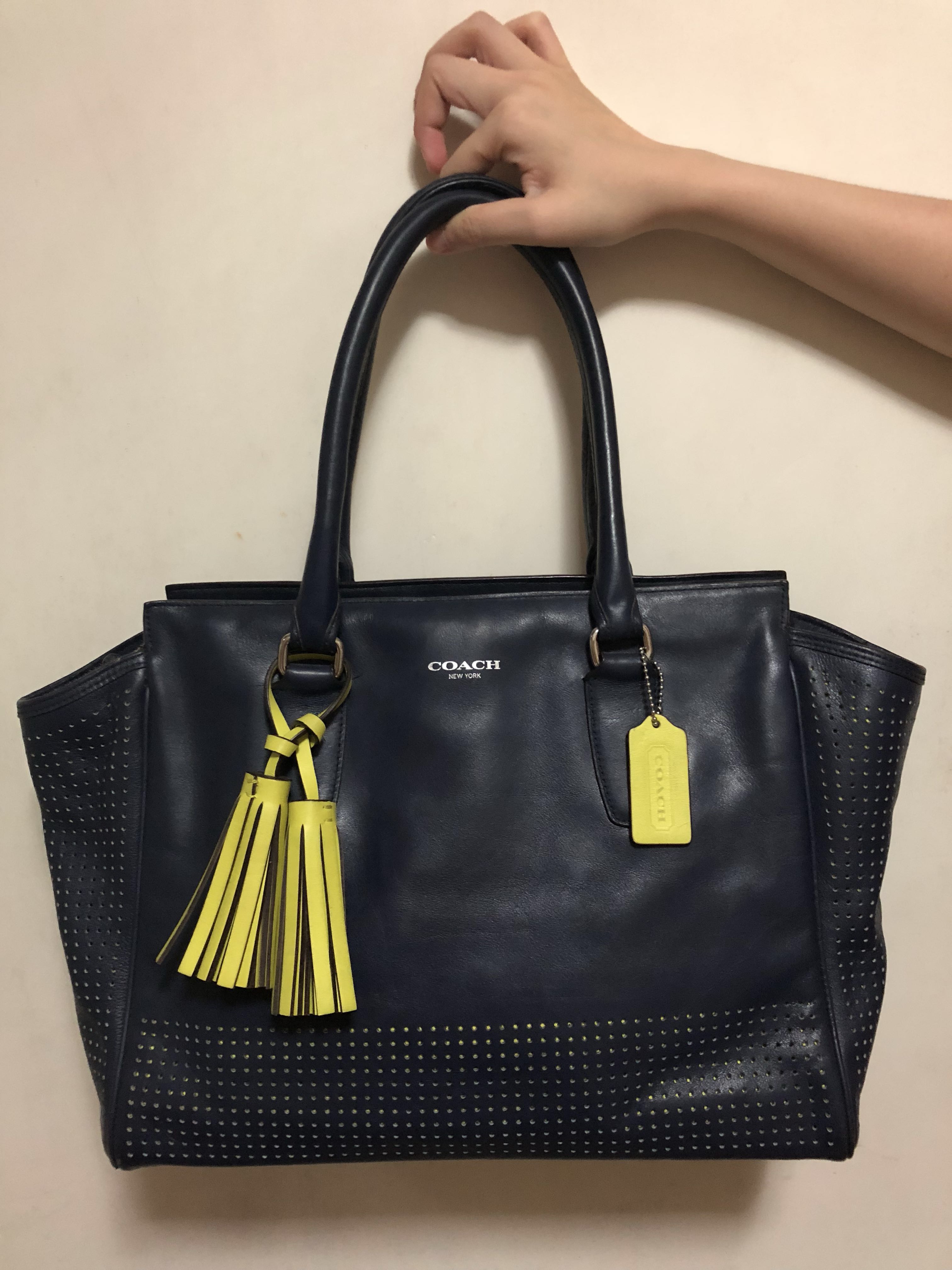 dark blue coach purse