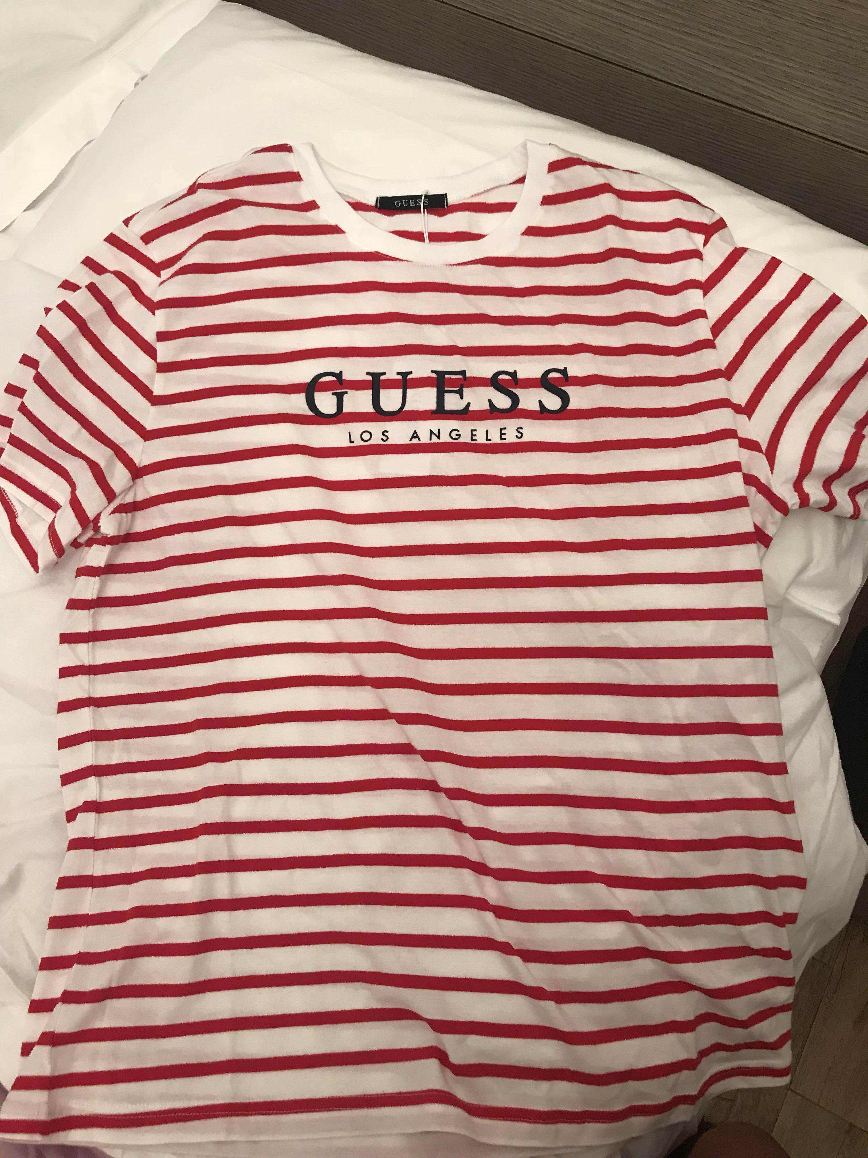 guess red and white striped t shirt