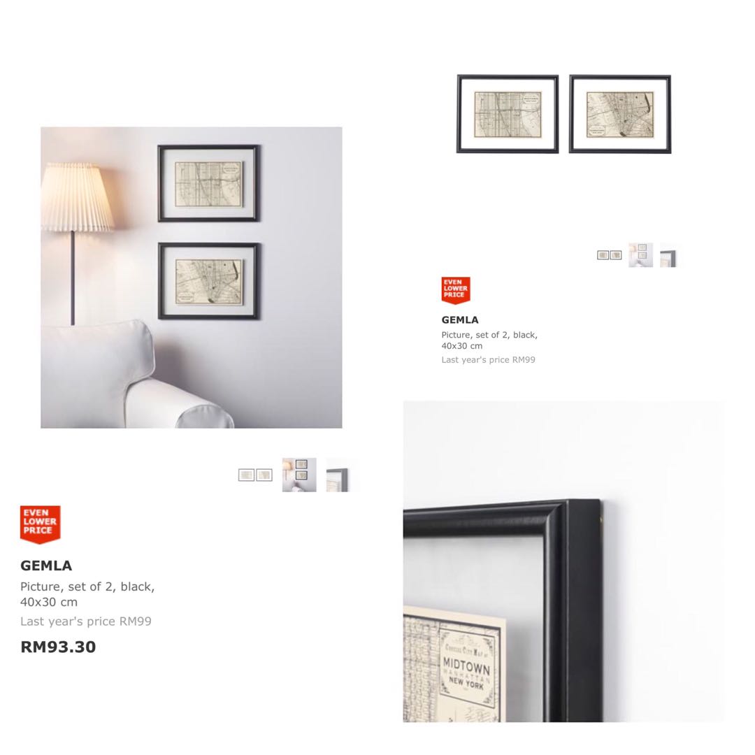 Ikea Gemla Picture Frame Set Of 2 Black 40x30cm