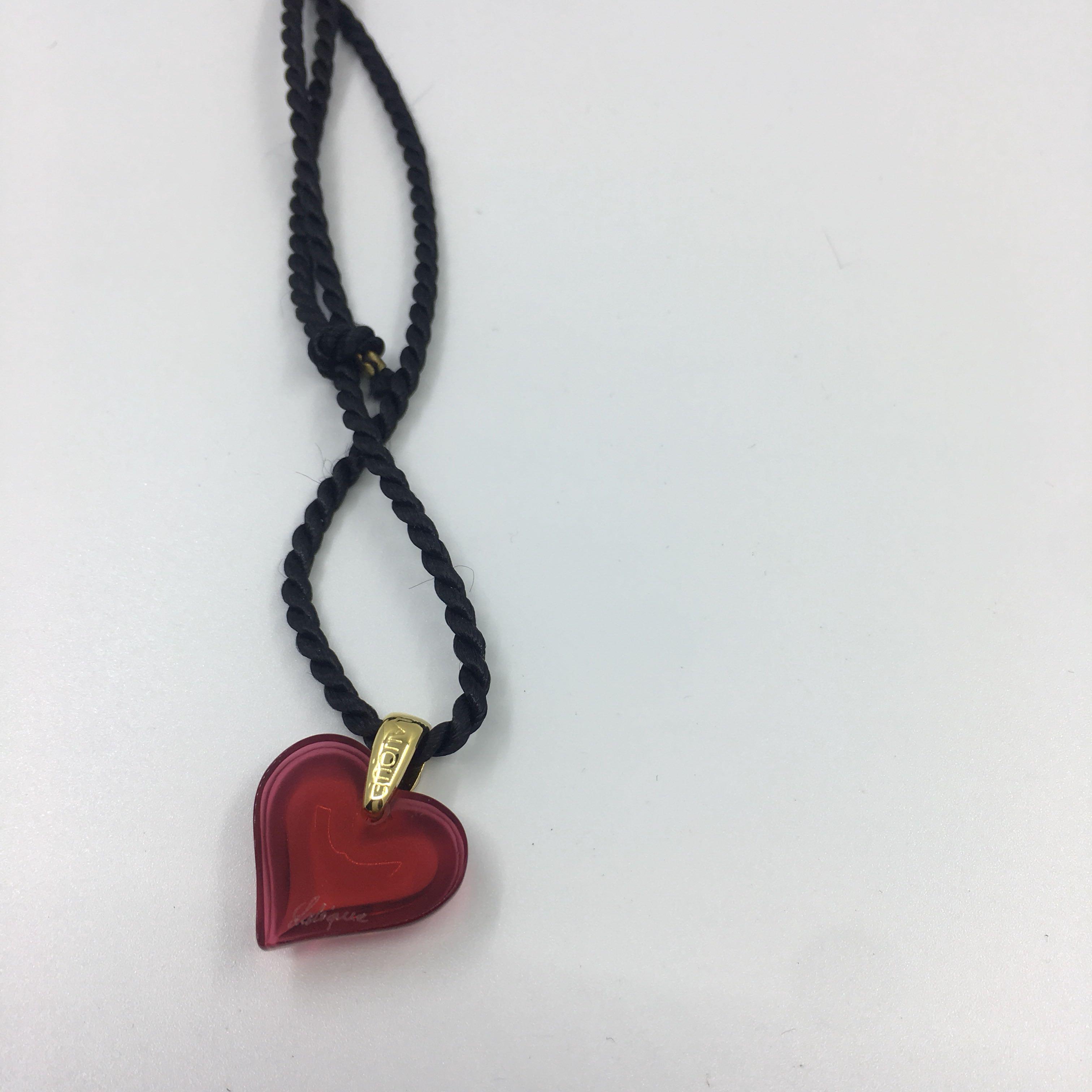 LALIQUE Red Crystal Heart Pendant