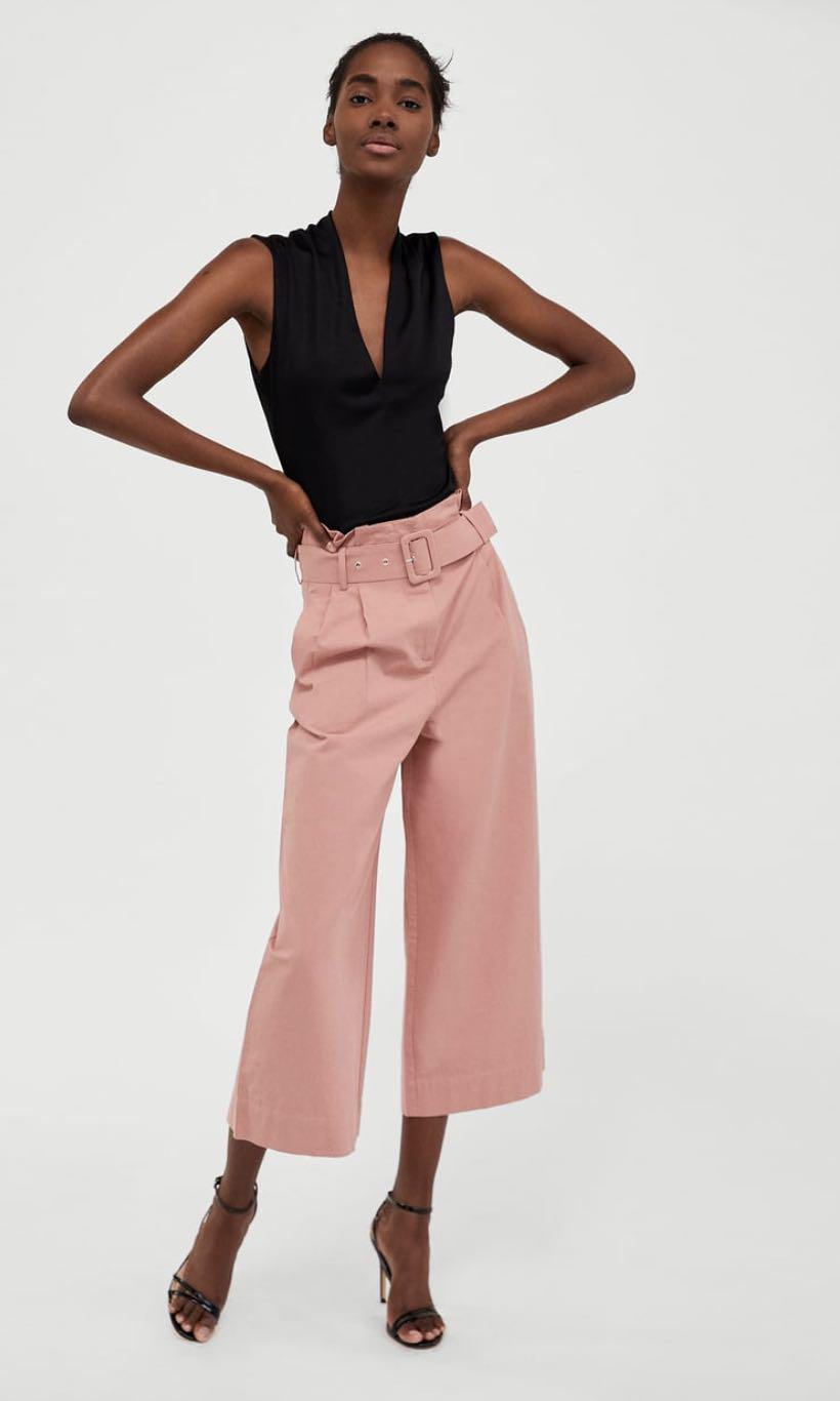 zara pink pants with belt