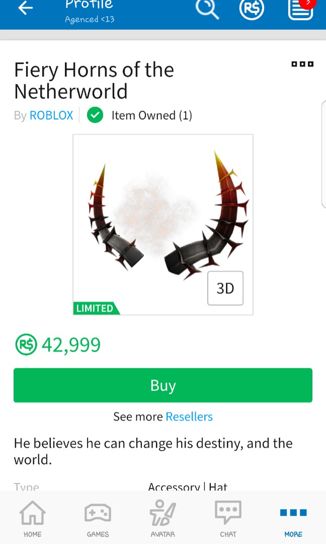 Roblox Feiry Horns Of The Netherworld Video Gaming Gaming Accessories Game Gift Cards Accounts On Carousell - item owned roblox