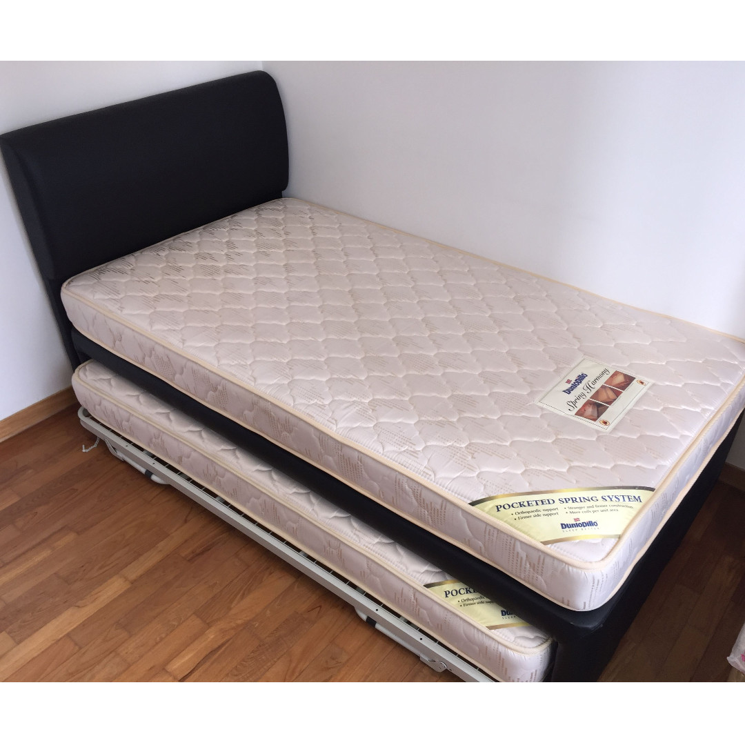 Single Bedframe Lift Up Pull Out Bed black metal +MATTRESSES, Furniture