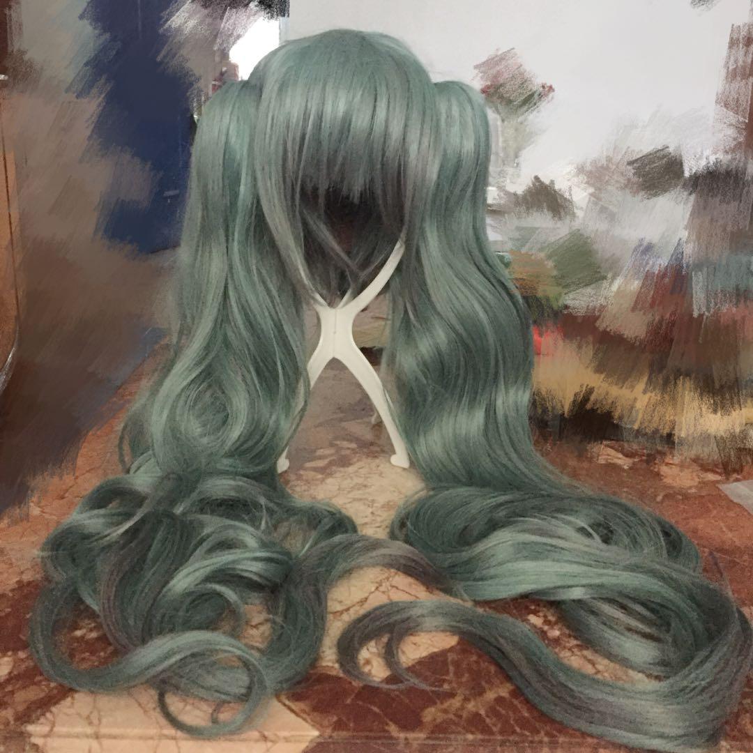 Teal Green Twintail Clip On Base Wig