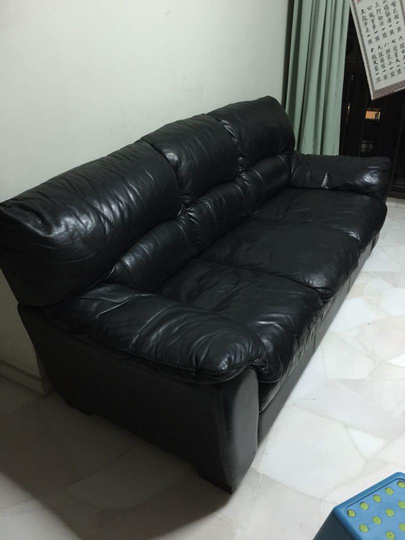 Used black deals leather sofa