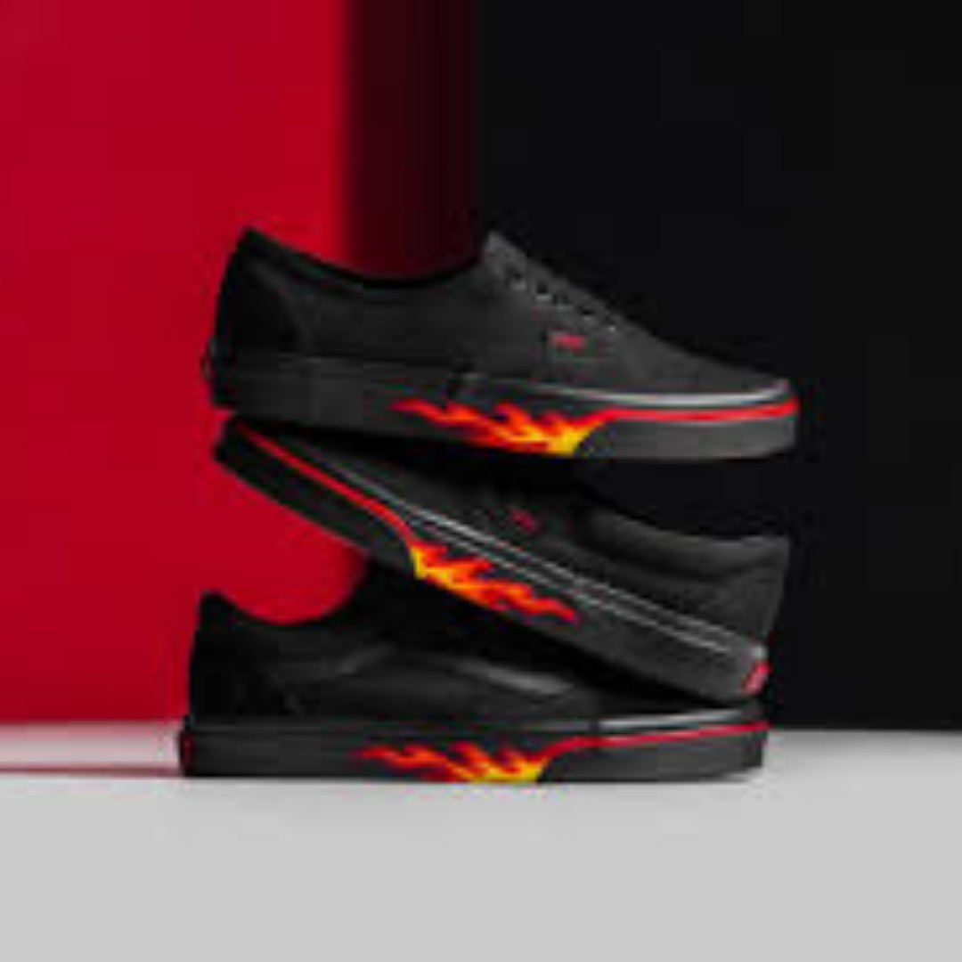 Vans Old Skool Flame Wall Black UNISEX Men s Fashion Footwear