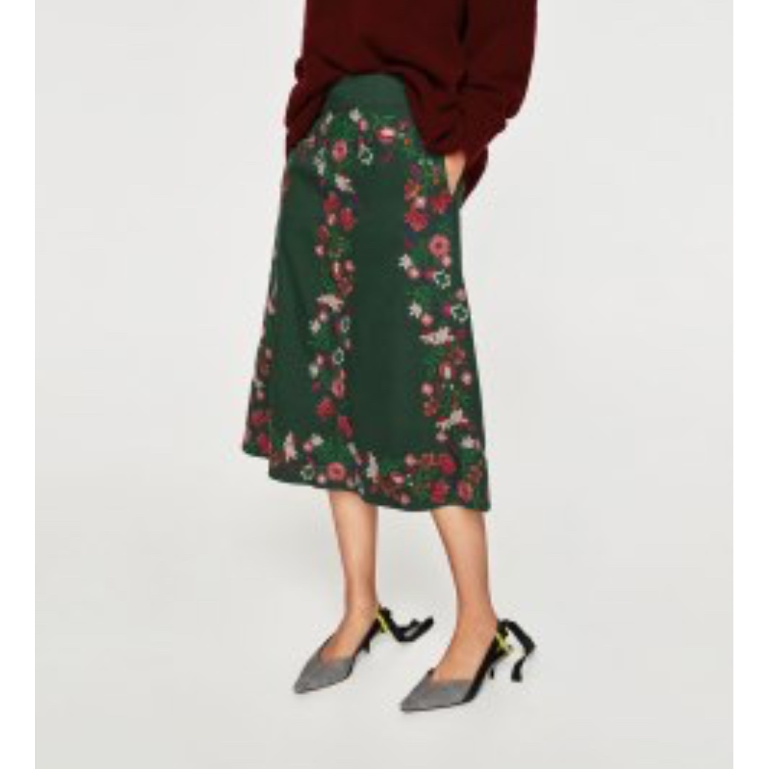 zara green midi skirt