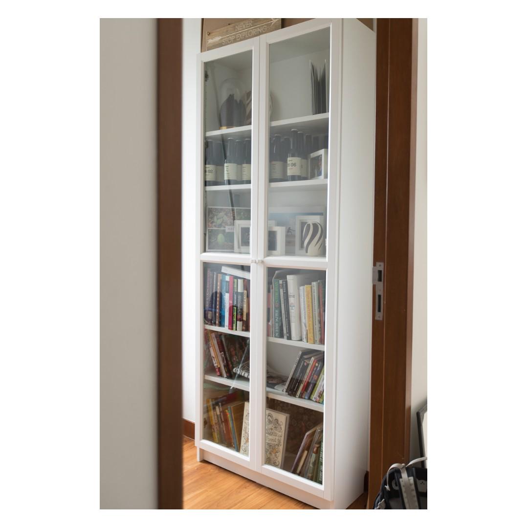 Billy Oxberg Bookcase Bookshelf White Glass Doors Rrp 289
