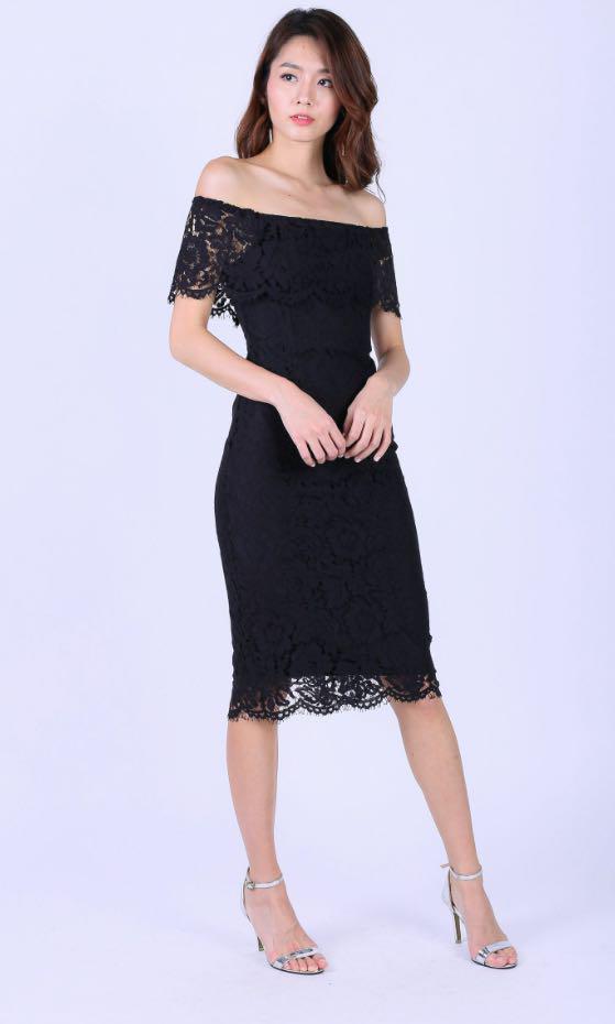 black lace off the shoulder dress