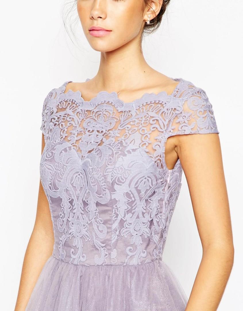 Chi chi london petite premium lace midi prom dress with bardot neck online
