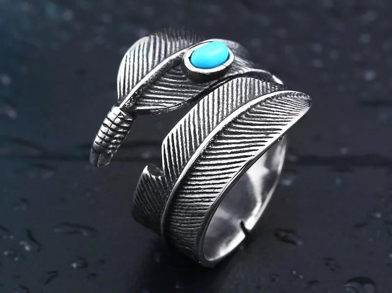 GORO S Feather Ring With Turquoise Gem