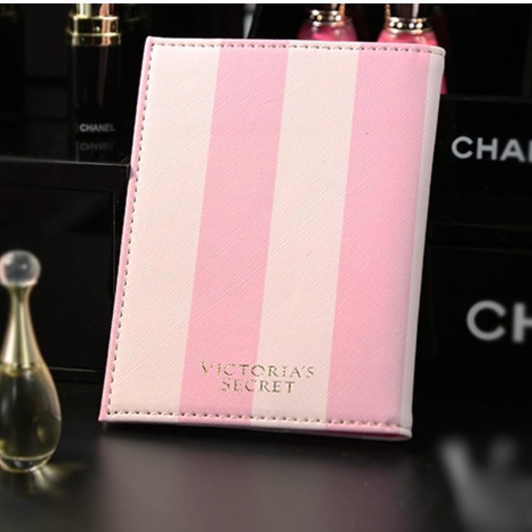 Victoria Secret VS Signature Pink White Stripe🌸Passport Card Case Holder  Wallet