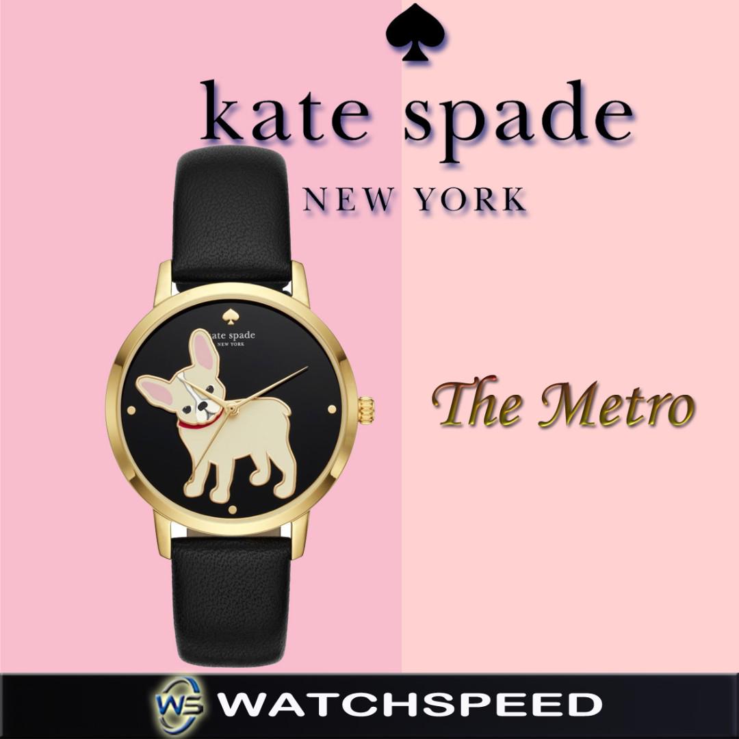 Kate Spade Gold Tone French Bulldog Black Leather Strap Ladies Watch  KSW1406, Mobile Phones & Gadgets, Wearables & Smart Watches on Carousell