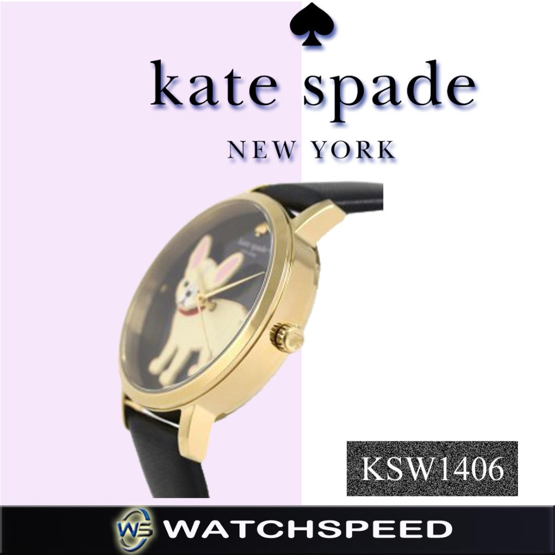 Kate Spade Gold Tone French Bulldog Black Leather Strap Ladies Watch KSW1406