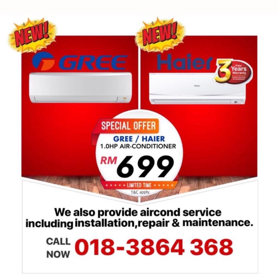NEW GREE/Haier Inverter 1.0hp RM999 High Electricity Saving, Services