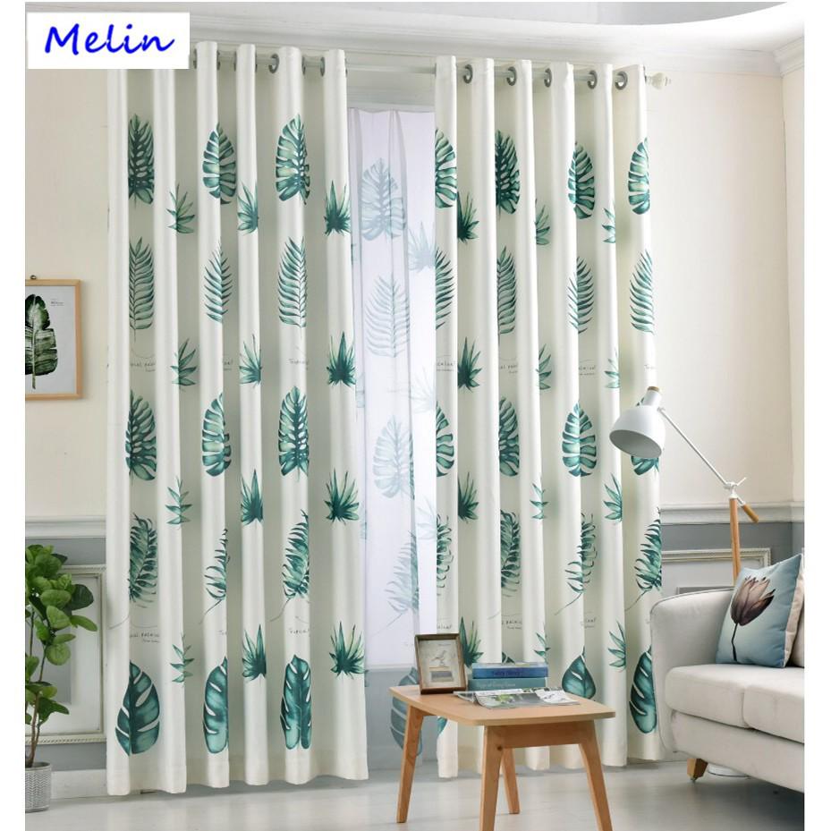 Pastoral Linen Curtains Green Leave Tropical Plant Curtain For