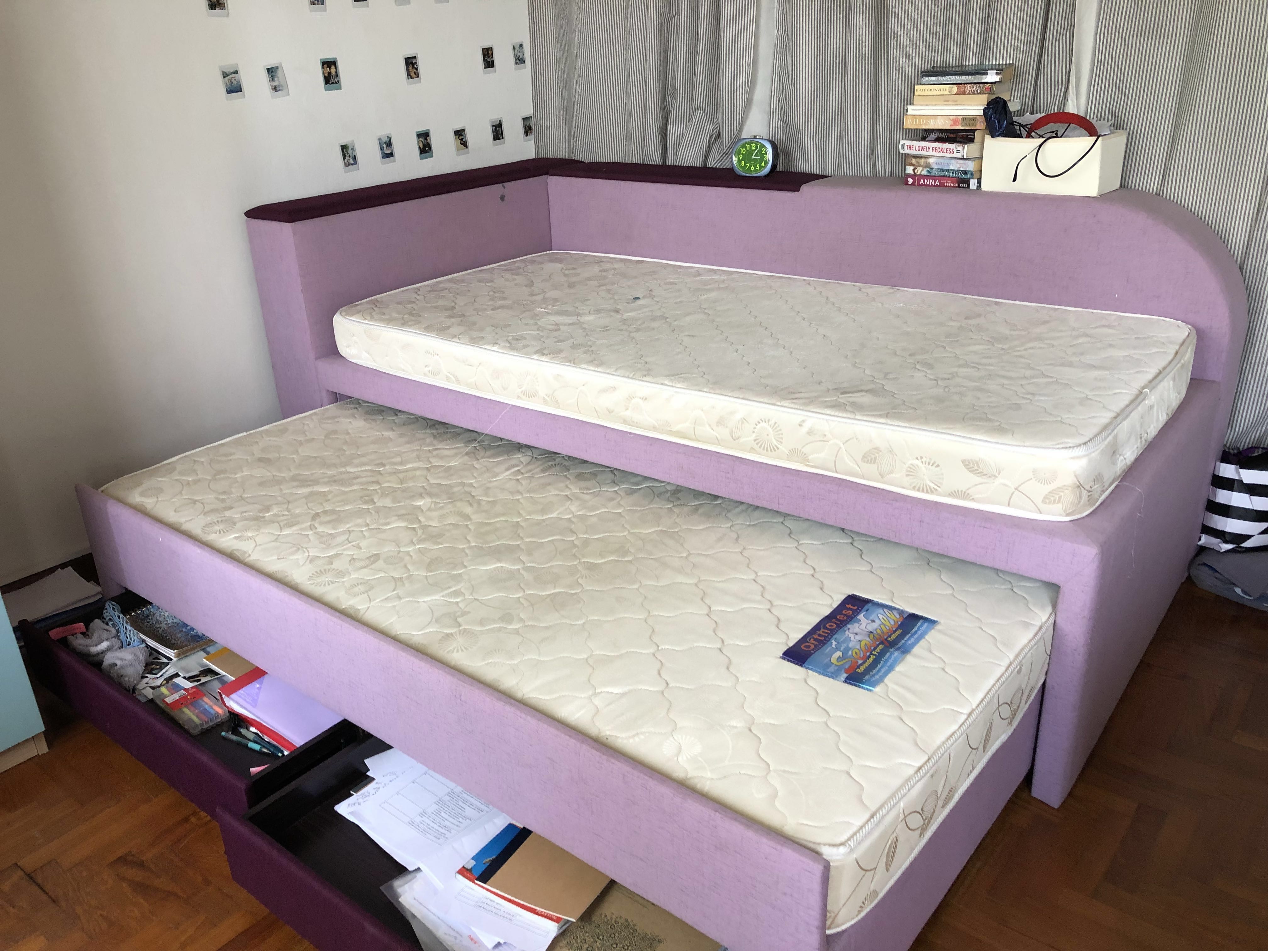 Pull out single double bed with storage mattress 100