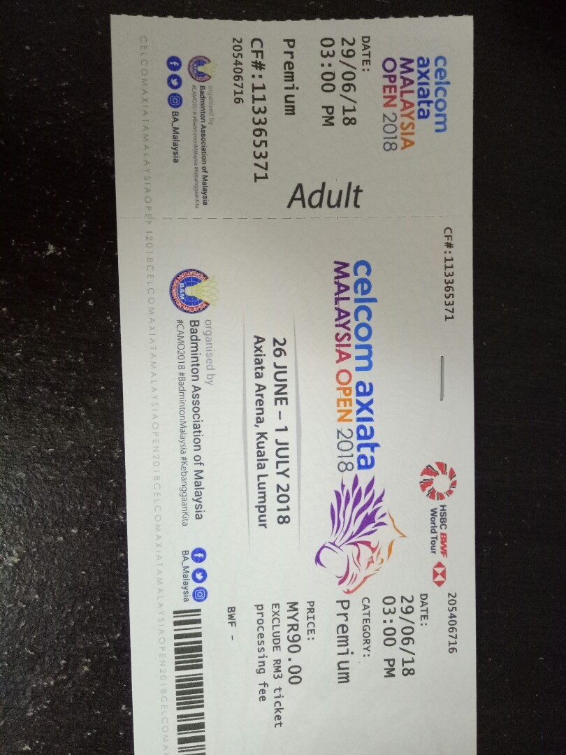 2 Malaysia Open 2018 Admission Tickets On Carousell