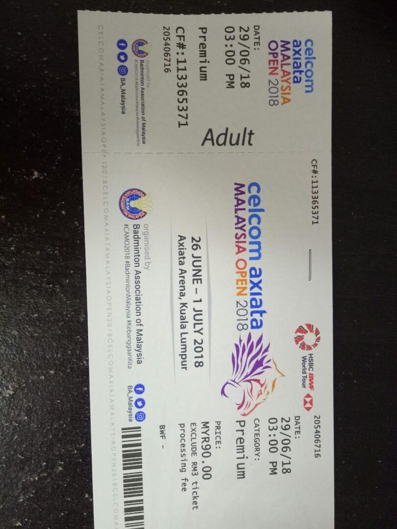 2 Malaysia Open 2018 Admission Tickets Tickets Vouchers Event Tickets On Carousell