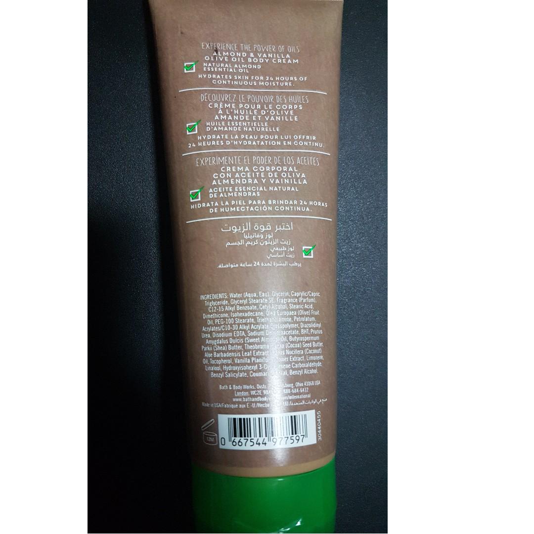 Bath Body Works Oilve Oil Cream Almond Vanilla 8 Oz