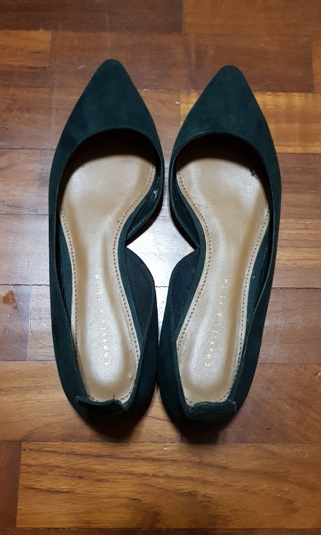 green pointed flats