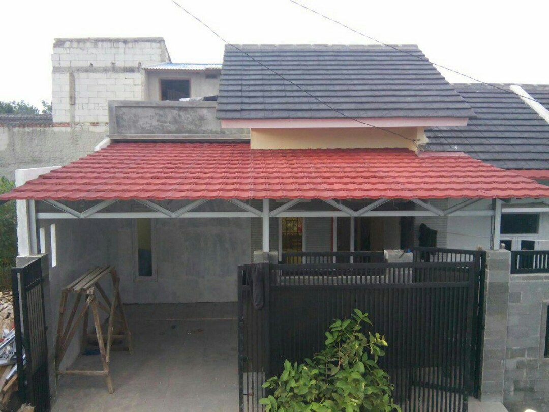 Hasil gambar untuk kanopi baja ringan atap genteng metal