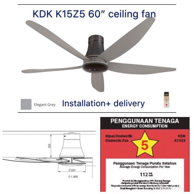 Kdk K15z5 60 5blade Ceiling Fan No Led Light Included Installation