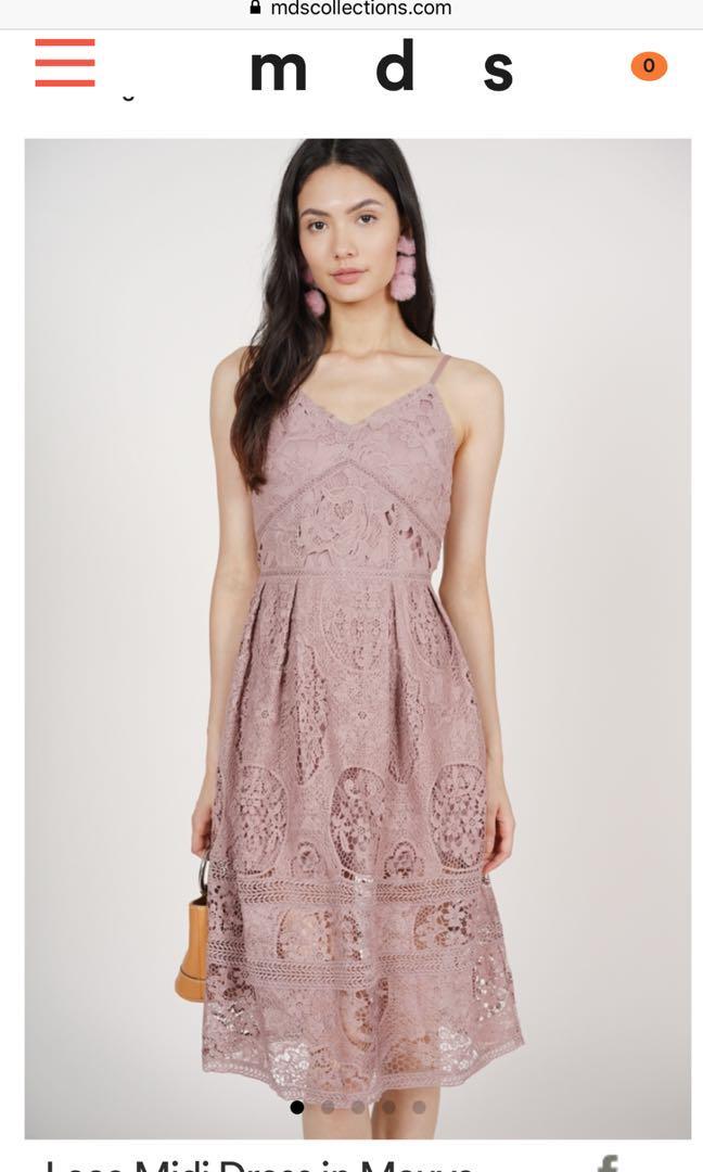 mauve lace midi dress