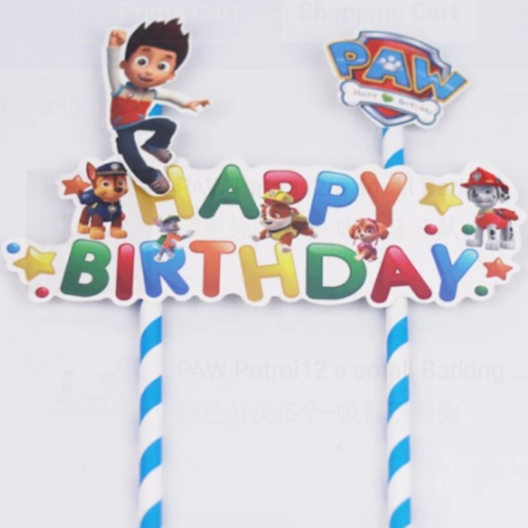 Bliv såret Kemi triathlon Paw patrol happy birthday cake topper, Hobbies & Toys, Stationery & Craft,  Occasions & Party Supplies on Carousell