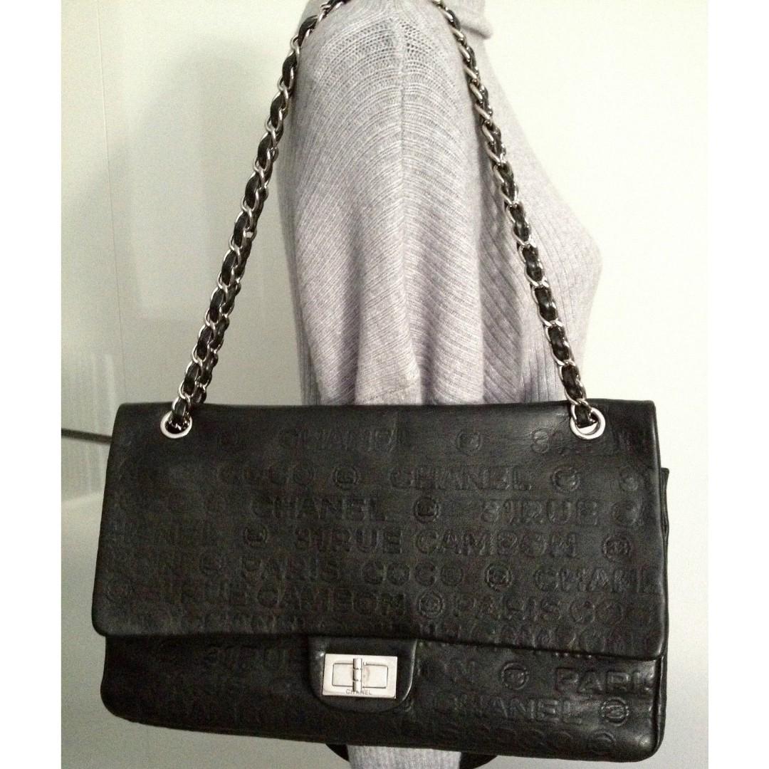 RARE-CHANEL-RUE-CAMBON-Black-Leather-Silver-Chain-2-55-Double-Flap