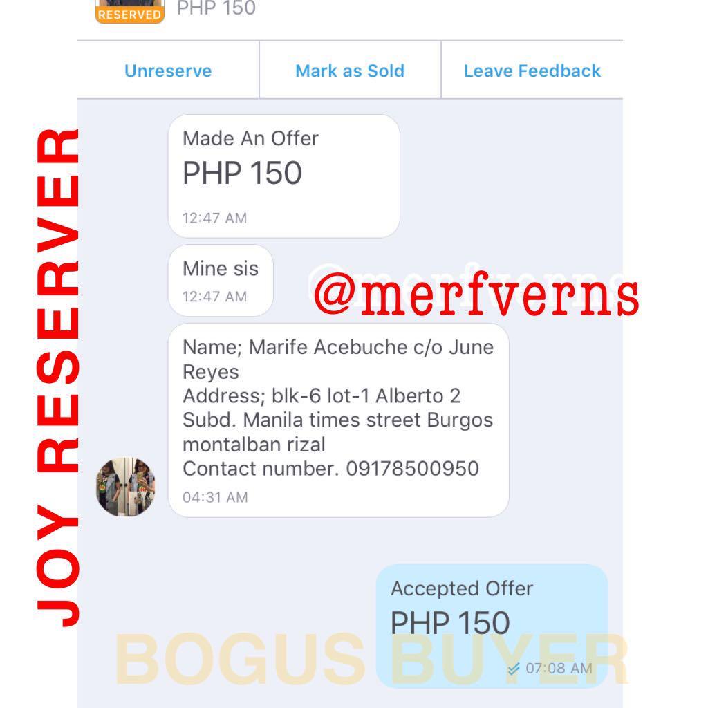 ⚠️ALERT! ALERT!⚠️ (Category: Community) located in Pasig City. Submitted by etsetera.mnl (Listing ID 176702237, Image 2). Description: ⚠️BOGUS BUYER & JOY RESERVER⚠️ Sadly, may mga ganitong seller na mahilig magpareserved pero kinakalimutan ang responsibilidad. Meron pang iba na ikaw pa ang sisisihin dahil “hindi daw sila ni-remind” para lang mailigtas ang sarili. Hay.... 🤦🏻‍♀️.