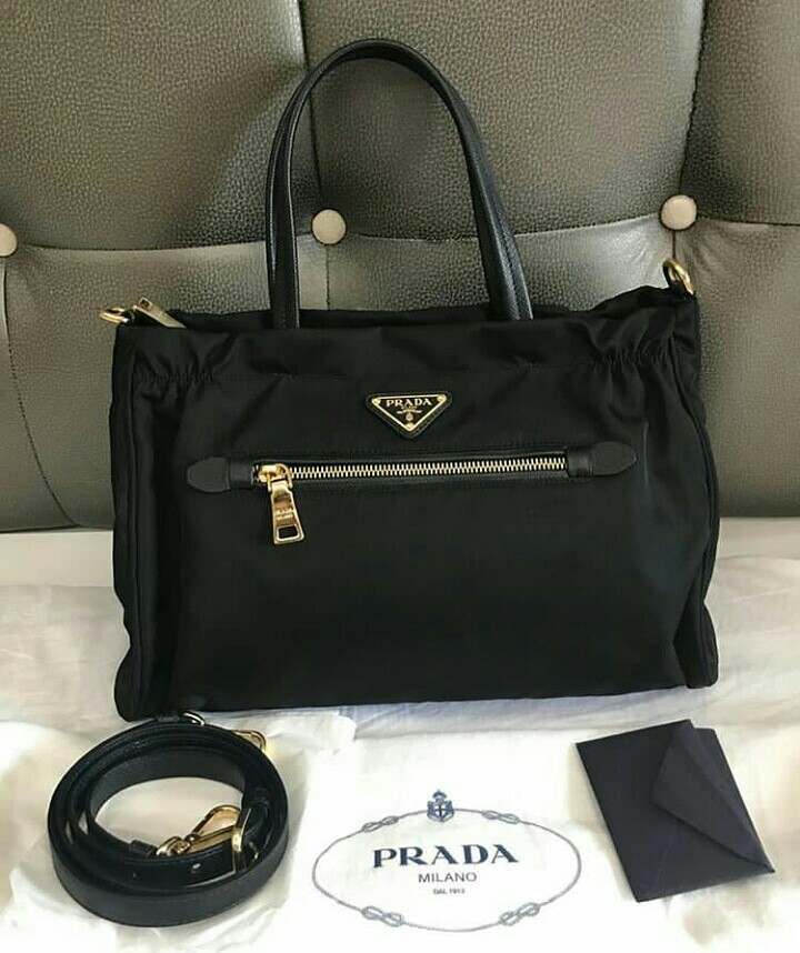 Buy Prada Women's Tessuto Nylon & Saffiano Leather Trim Shoulder Tote Bag  Black 1BA843 at