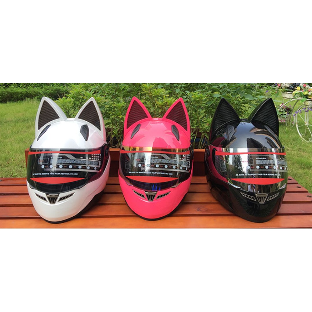 Cat Ears Nitrinos Anime Ventilated Vent Full Cosplay Cute Face Helmet Motorcycle Motorbike Yellow Black Pink White Motorcycles Motorcycle Accessories On Carousell