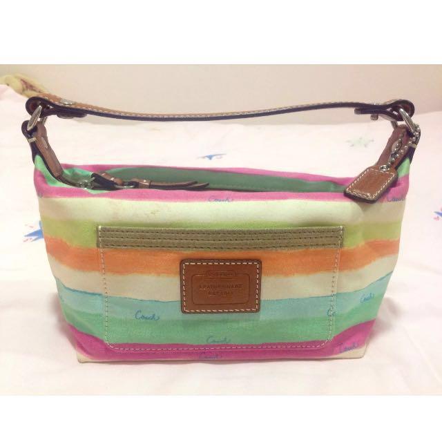 Coach Small Summer Legacy Stripe Rainbow Water Color Canvas Leather Bag