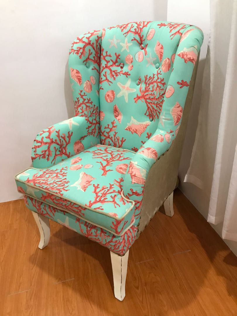 Lucina Home Coral and Teal Wingback chair Furniture Home Living