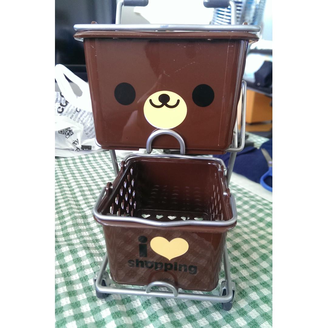 Cute Brown Bear Mini Shopping Cart Desk Organizer Storage Home