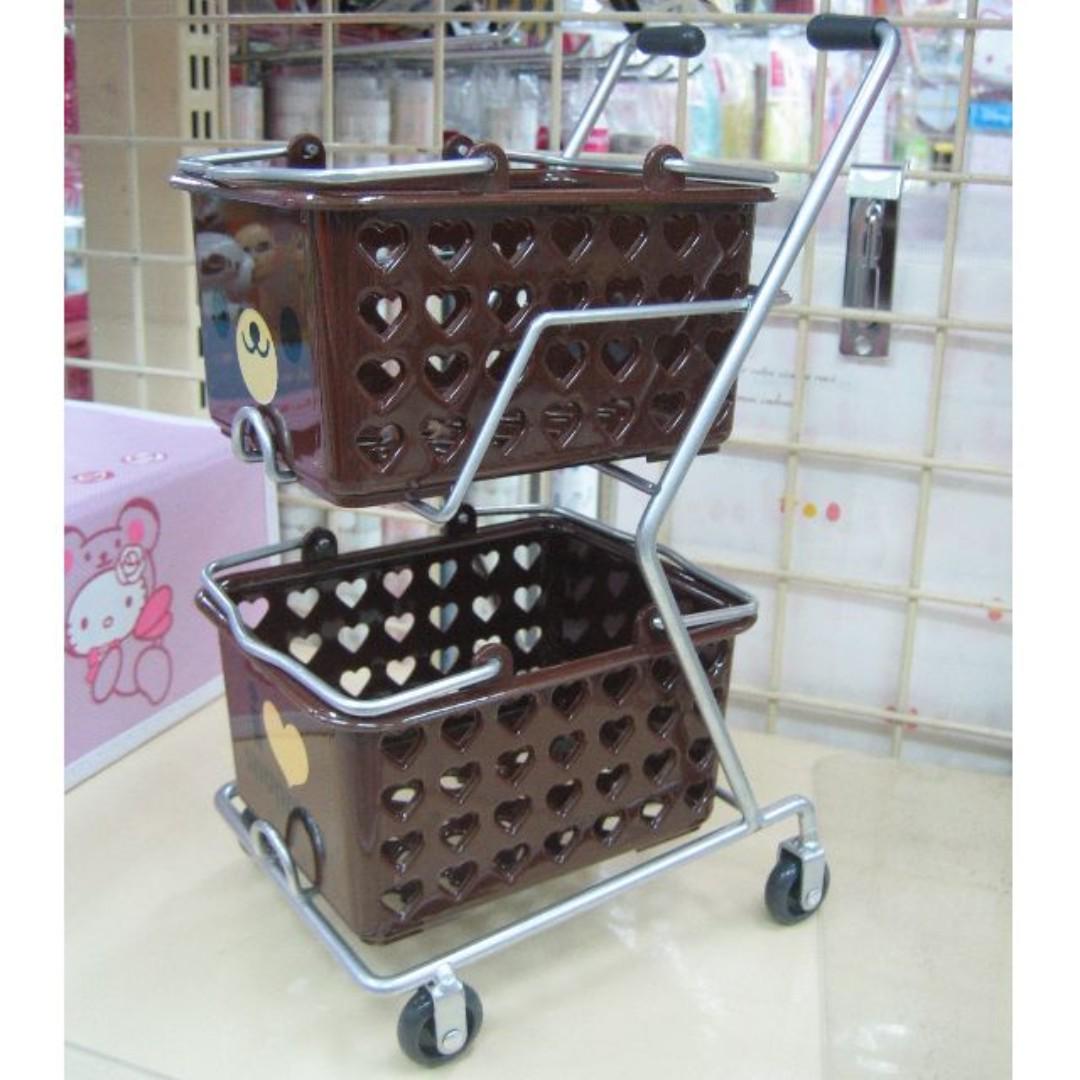 Cute Brown Bear Mini Shopping Cart Desk Organizer Storage Home