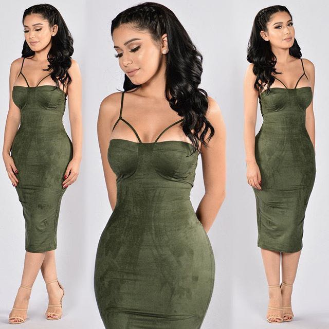 Fashion Nova Rich Like Suede Dress (Olive), Women's Fashion, Clothes on  Carousell