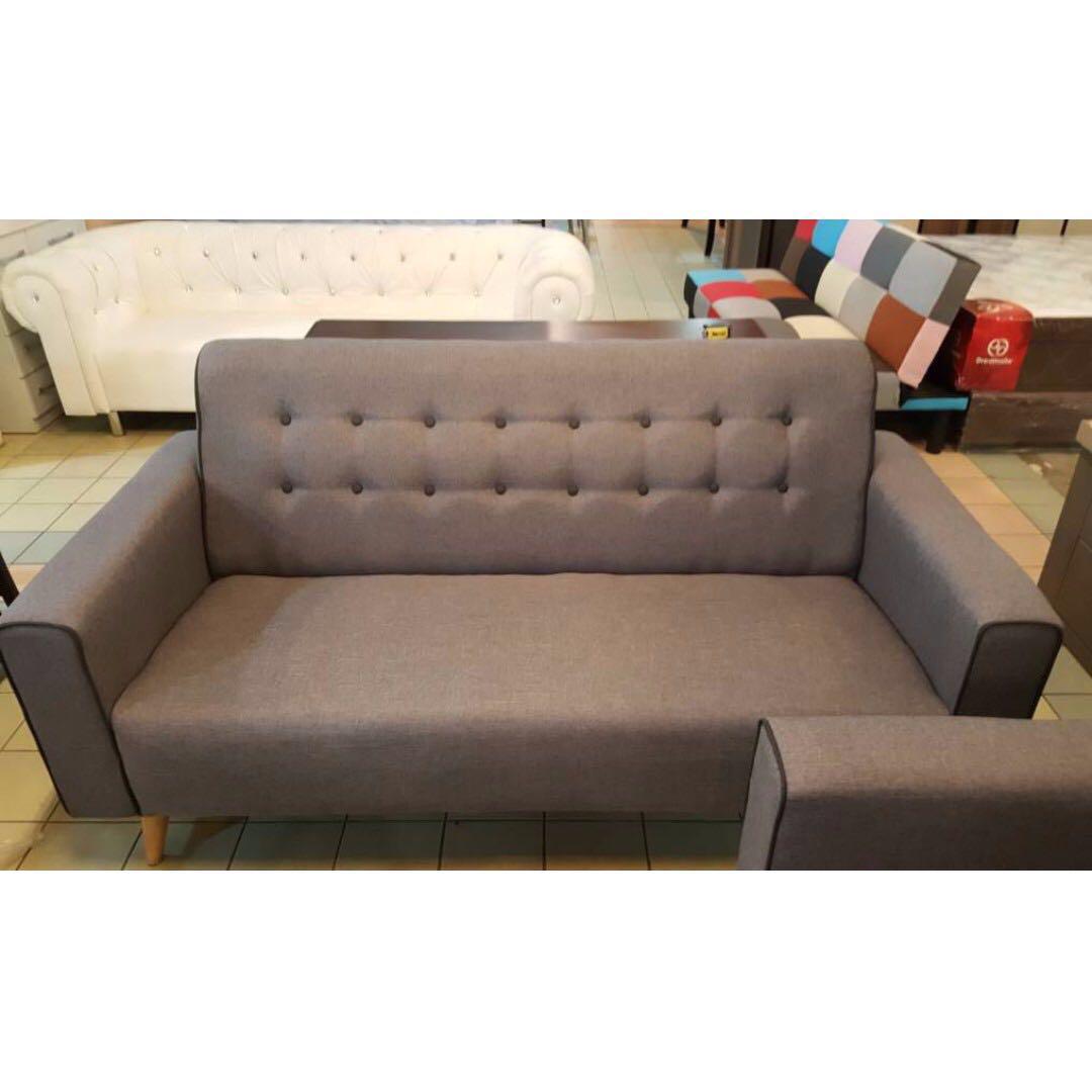 Grey Fabric Sofa Set Button Embedded 3 2 Furniture Sofas On Carousell
